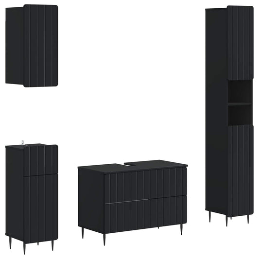 4 Piece Bathroom Cabinet Set ZWOLLE Black Engineered Wood