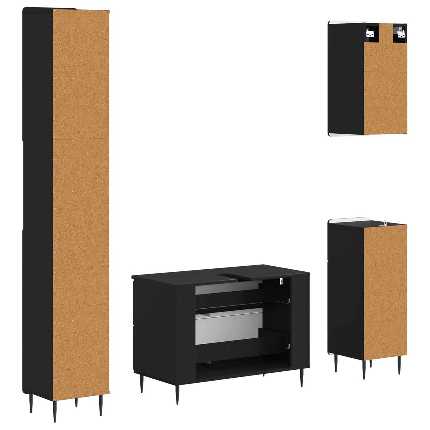 4 Piece Bathroom Cabinet Set ZWOLLE Black Engineered Wood