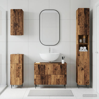4 Piece Bathroom Cabinet Set ZWOLLE Old Wood Engineered Wood