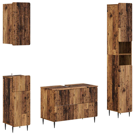 4 Piece Bathroom Cabinet Set ZWOLLE Old Wood Engineered Wood