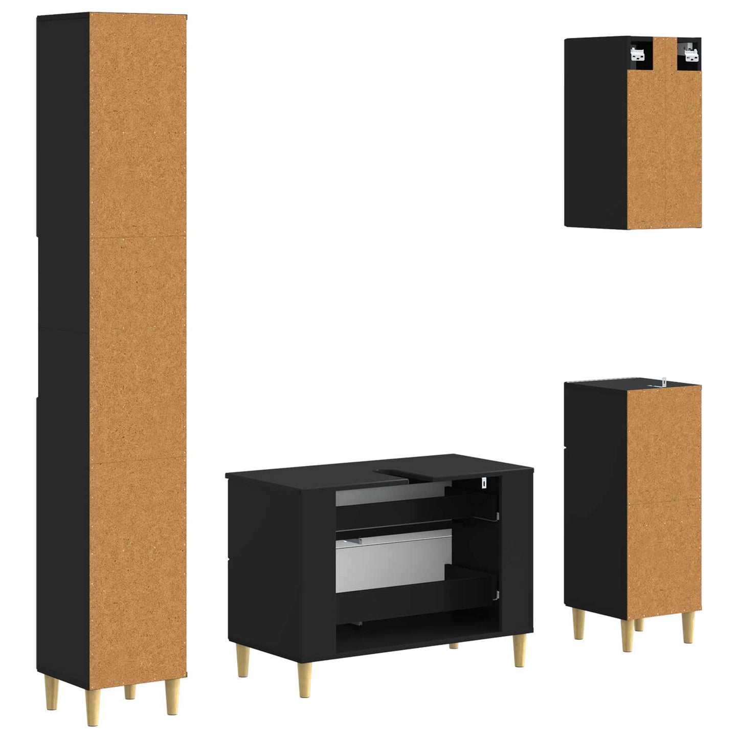 4 Piece Bathroom Cabinet Set ARNHEM Black Engineered Wood