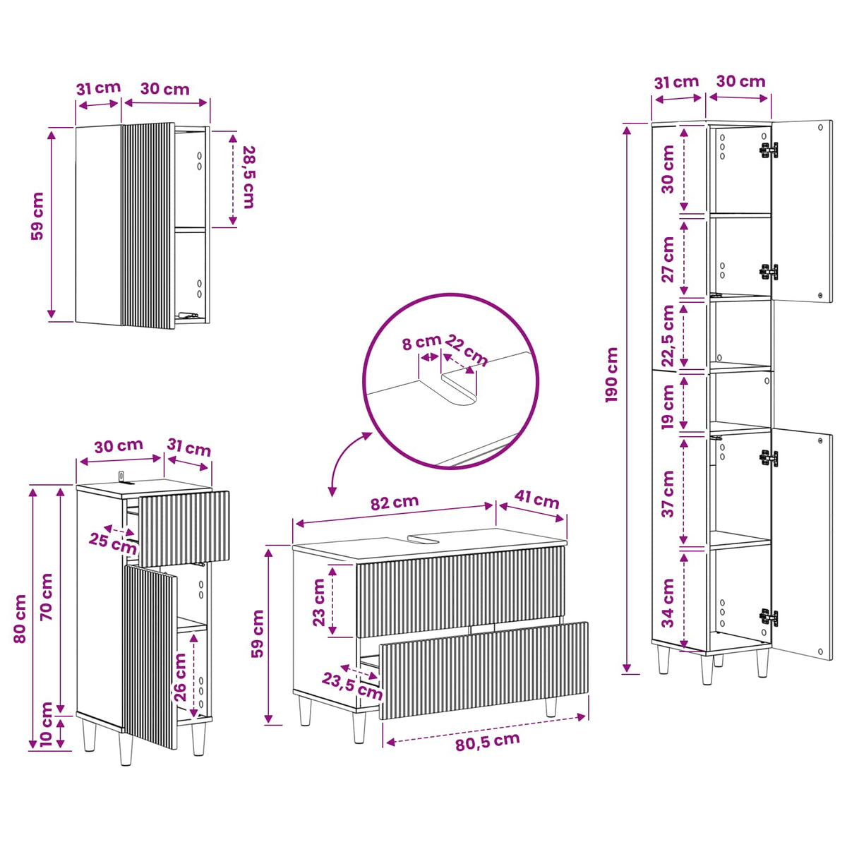4 Piece Bathroom Cabinet Set ARNHEM Old Wood Engineered Wood