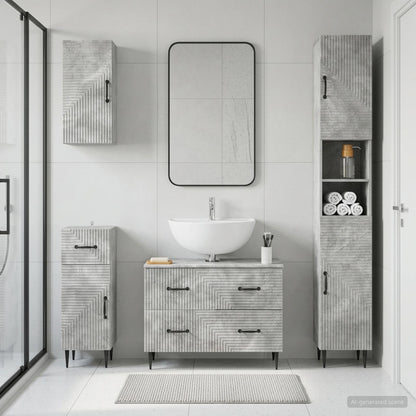 4 Piece Bathroom Cabinet Set HAARLEM Concrete Grey