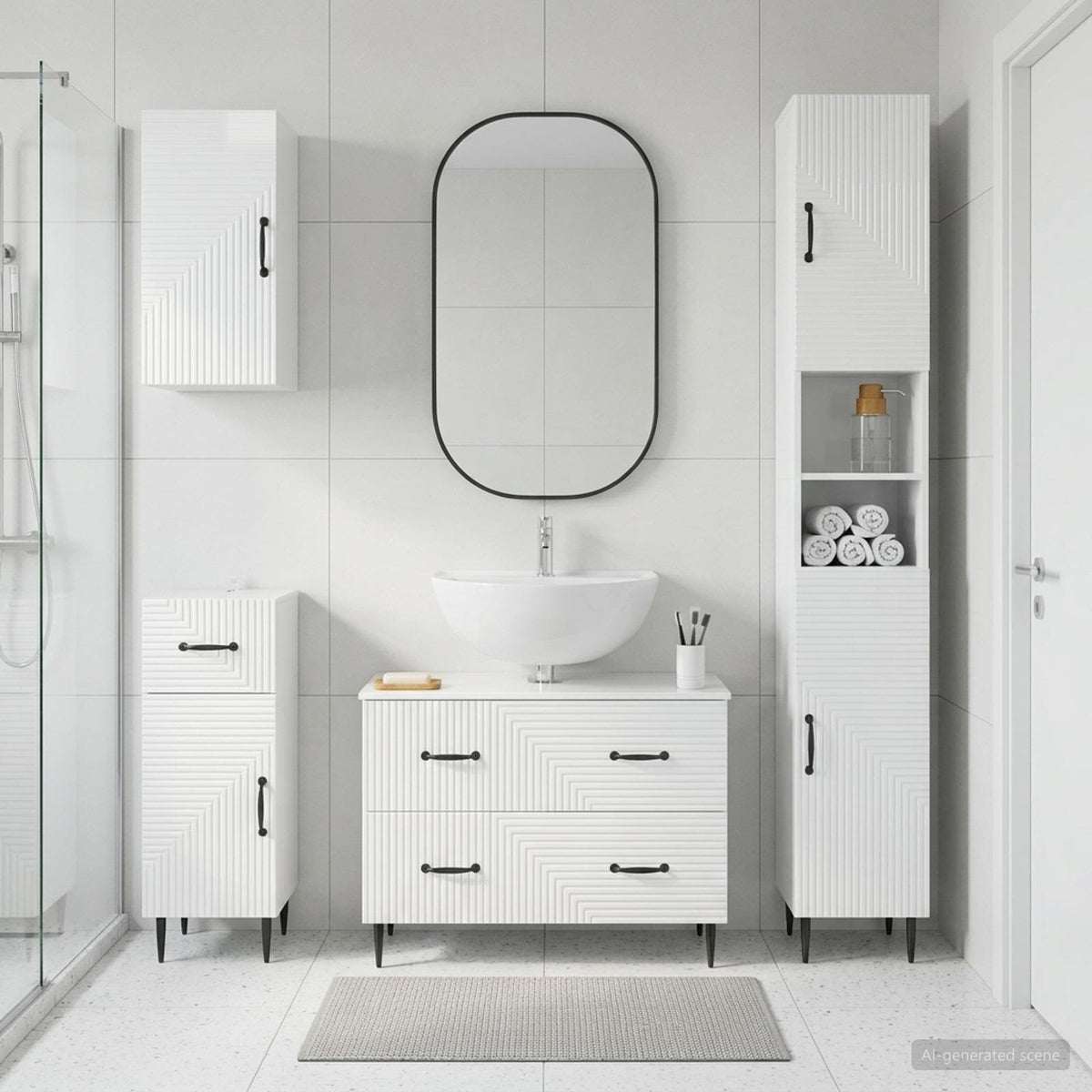 4 Piece Bathroom Cabinet Set HAARLEM High Gloss White