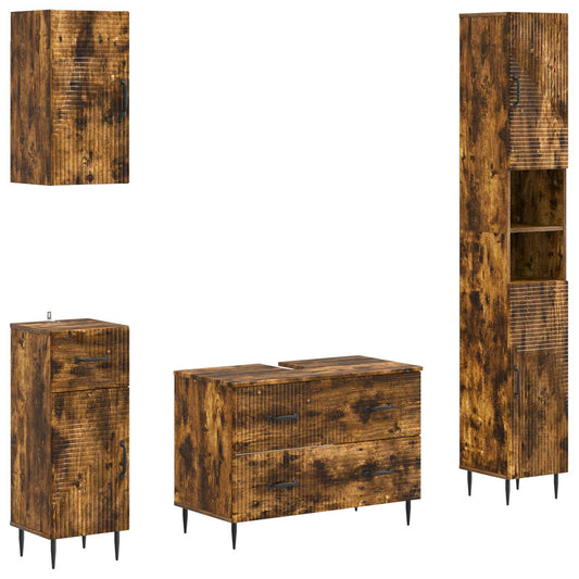4 Piece Bathroom Cabinet Set HAARLEM Smoked Oak Engineered Wood