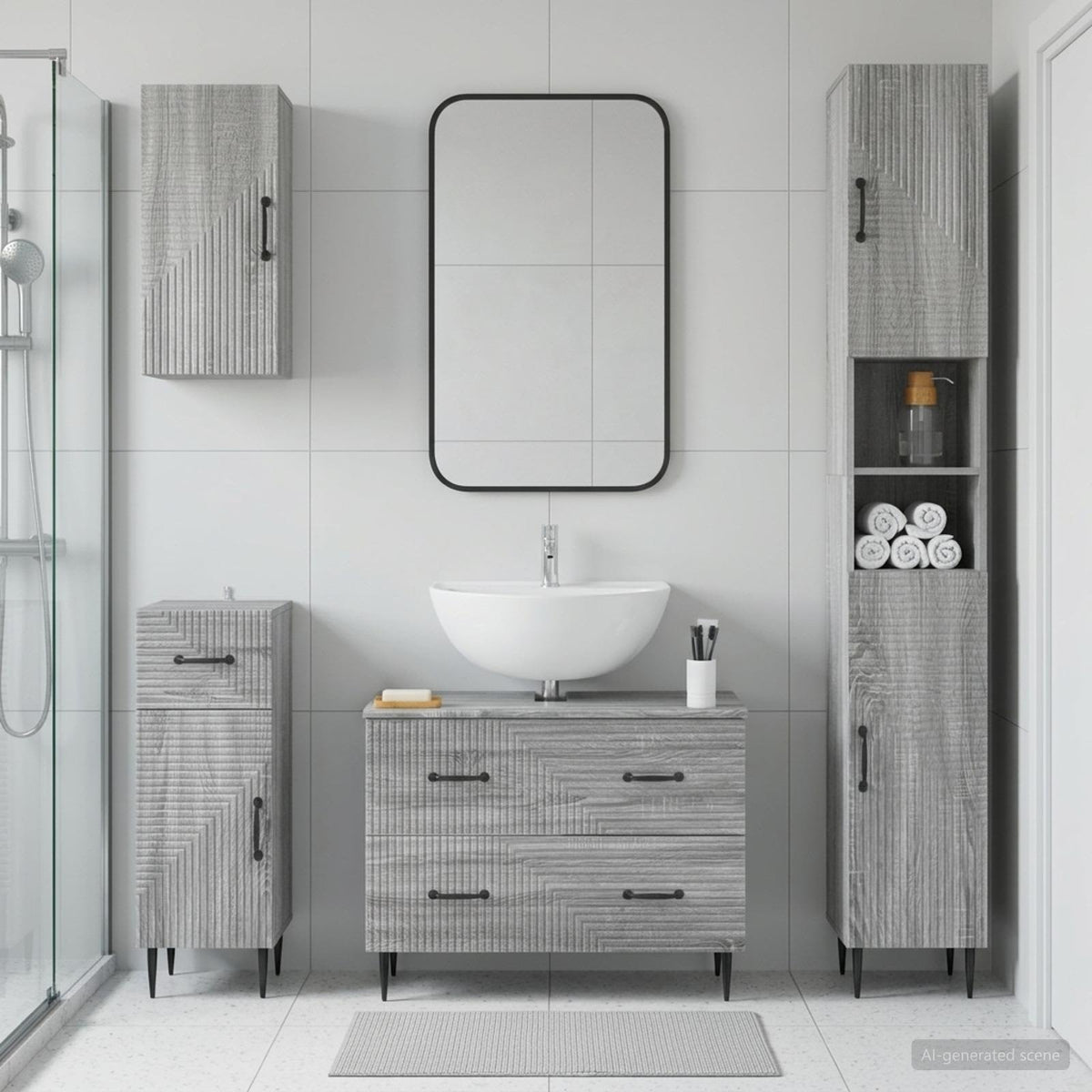 4 Piece Bathroom Cabinet Set HAARLEM Grey Sonoma