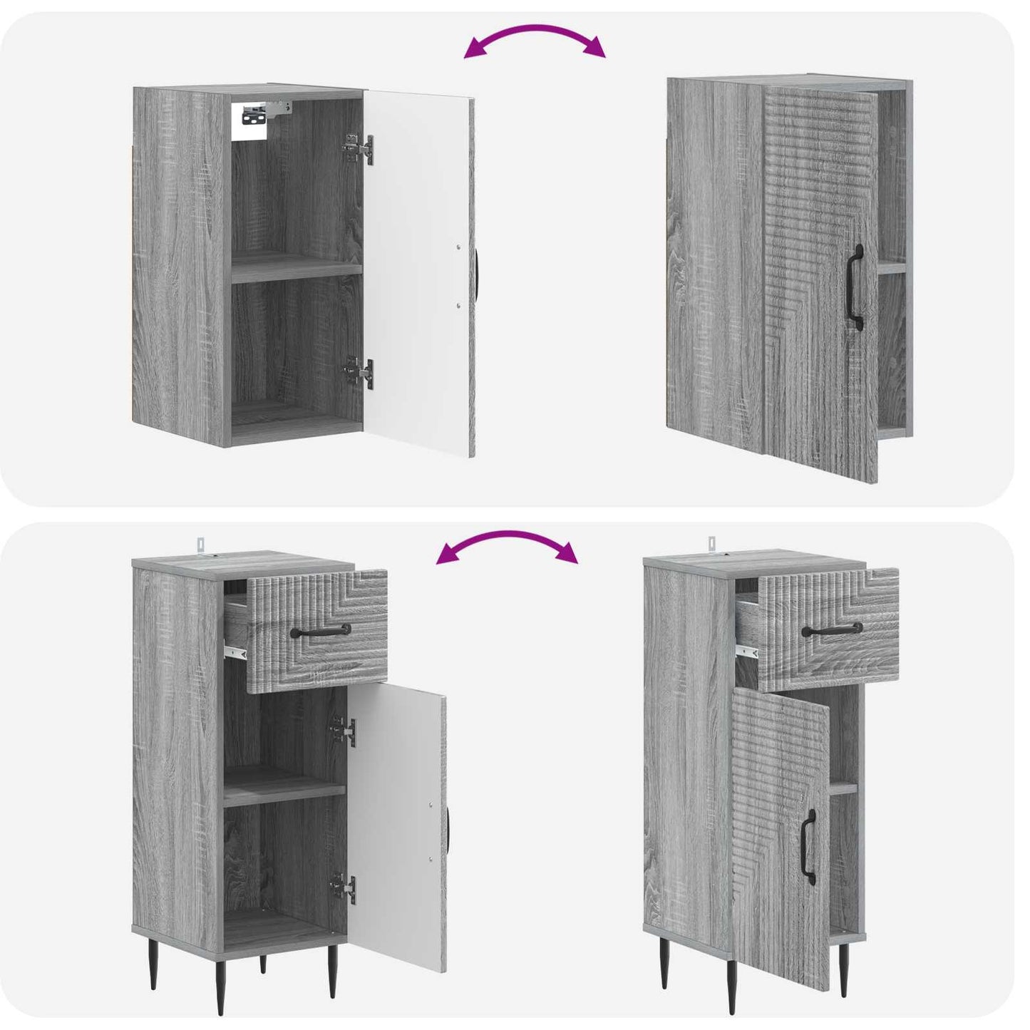 4 Piece Bathroom Cabinet Set HAARLEM Grey Sonoma