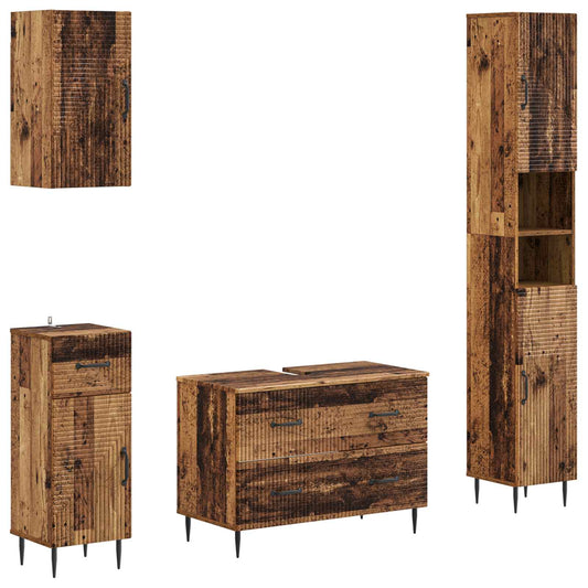 4 Piece Bathroom Cabinet Set HAARLEM Old Wood Engineered Wood