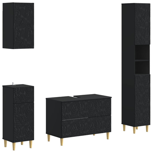 4 Piece Bathroom Cabinet Set DELFT Black Engineered Wood