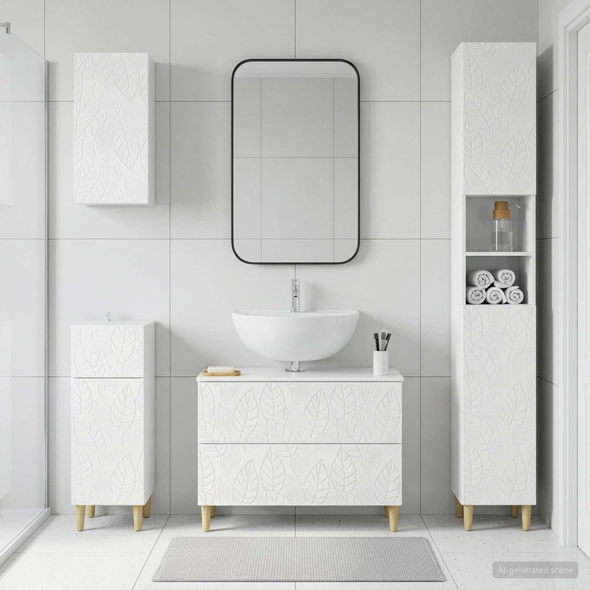 4 Piece Bathroom Cabinet Set DELFT High Gloss White