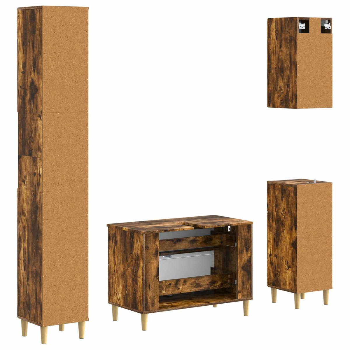 4 Piece Bathroom Cabinet Set DELFT Smoked Oak Engineered Wood