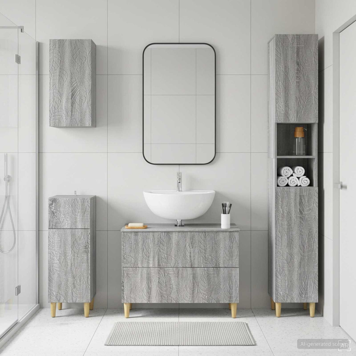 4 Piece Bathroom Cabinet Set DELFT Grey Sonoma Engineered Wood