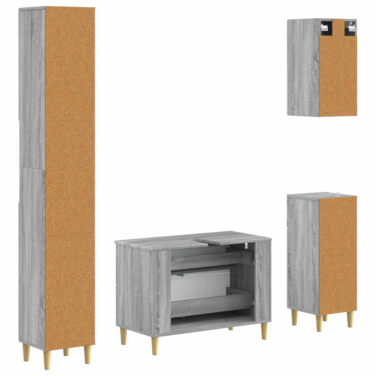 4 Piece Bathroom Cabinet Set DELFT Grey Sonoma Engineered Wood