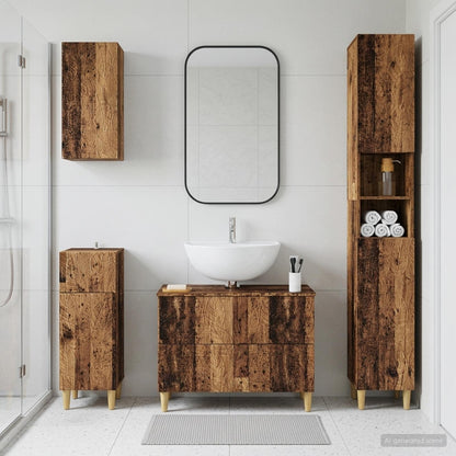 4 Piece Bathroom Cabinet Set DELFT Old Wood Engineered Wood