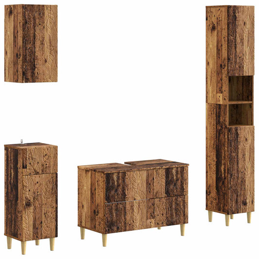 4 Piece Bathroom Cabinet Set DELFT Old Wood Engineered Wood