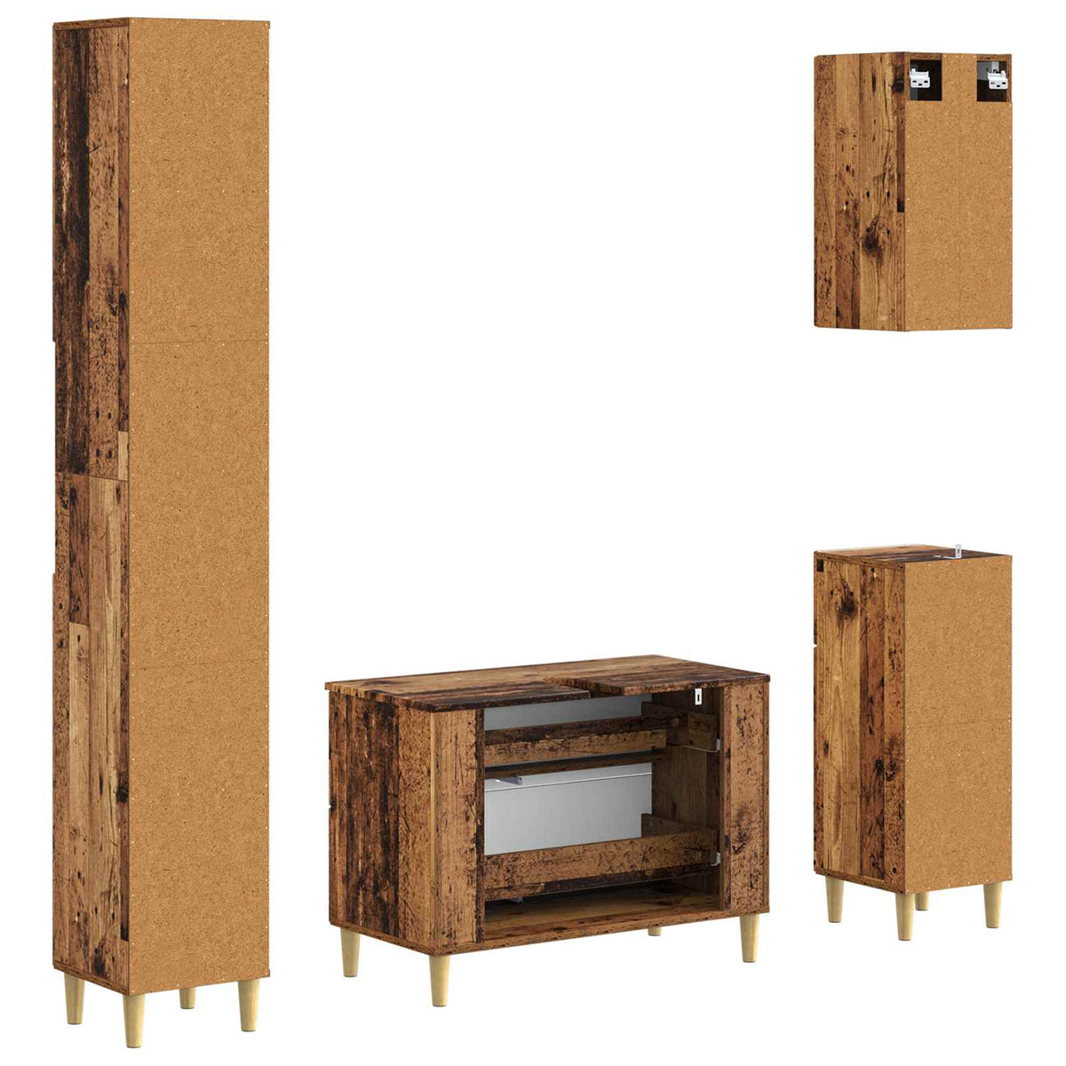 4 Piece Bathroom Cabinet Set DELFT Old Wood Engineered Wood