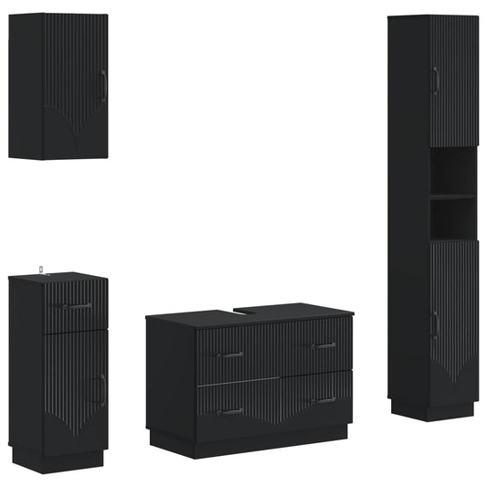 4 Piece Bathroom Cabinet Set HOORN Black Engineered Wood
