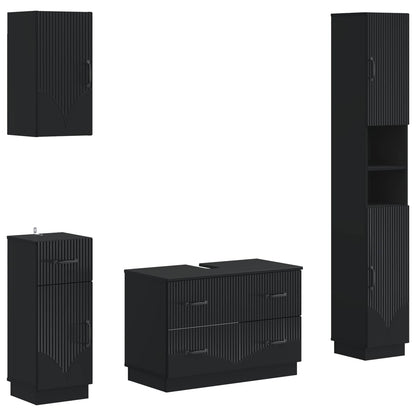 4 Piece Bathroom Cabinet Set HOORN Black Engineered Wood