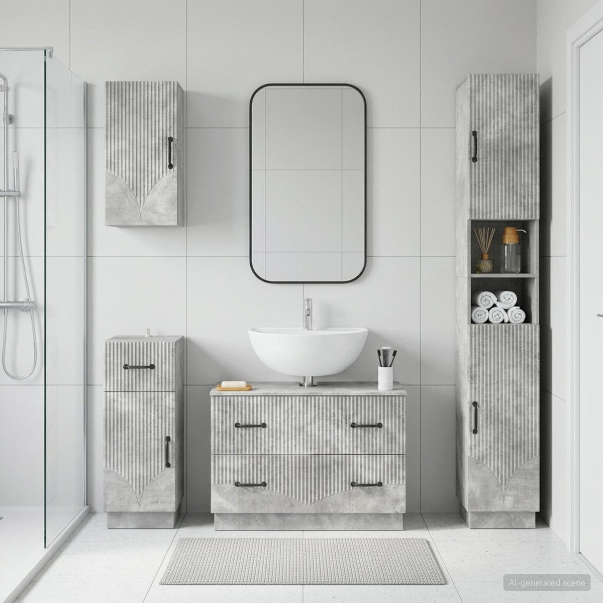 4 Piece Bathroom Cabinet Set HOORN Concrete Grey