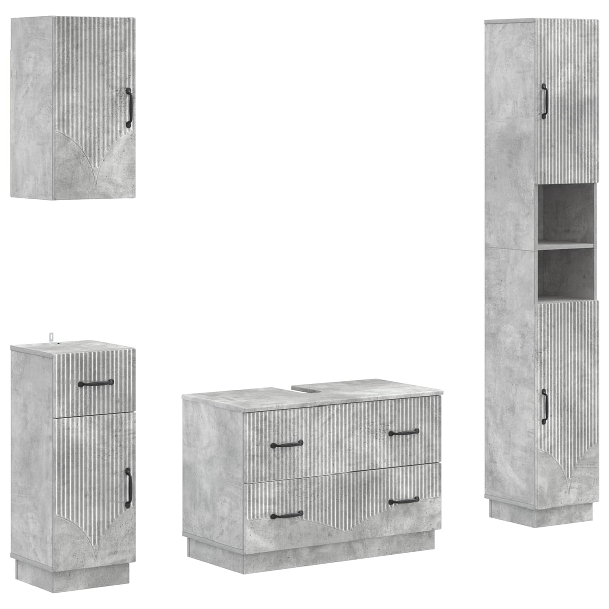 4 Piece Bathroom Cabinet Set HOORN Concrete Grey