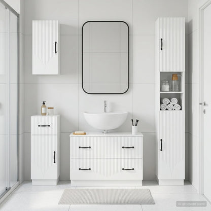 4 Piece Bathroom Cabinet Set HOORN High Gloss White