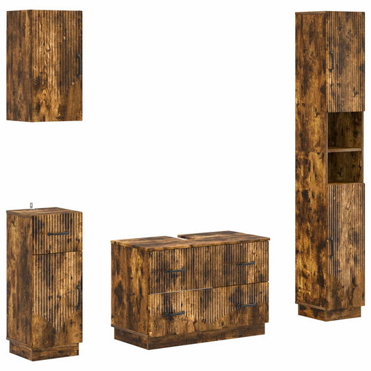 4 Piece Bathroom Cabinet Set HOORN Smoked Oak Engineered Wood