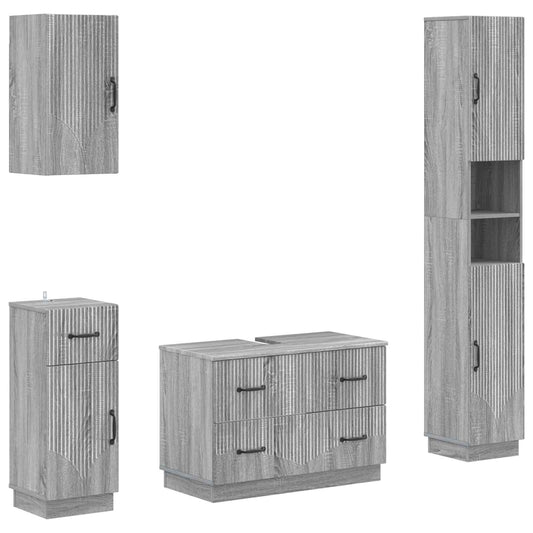 4 Piece Bathroom Cabinet Set HOORN Grey Sonoma Engineered Wood