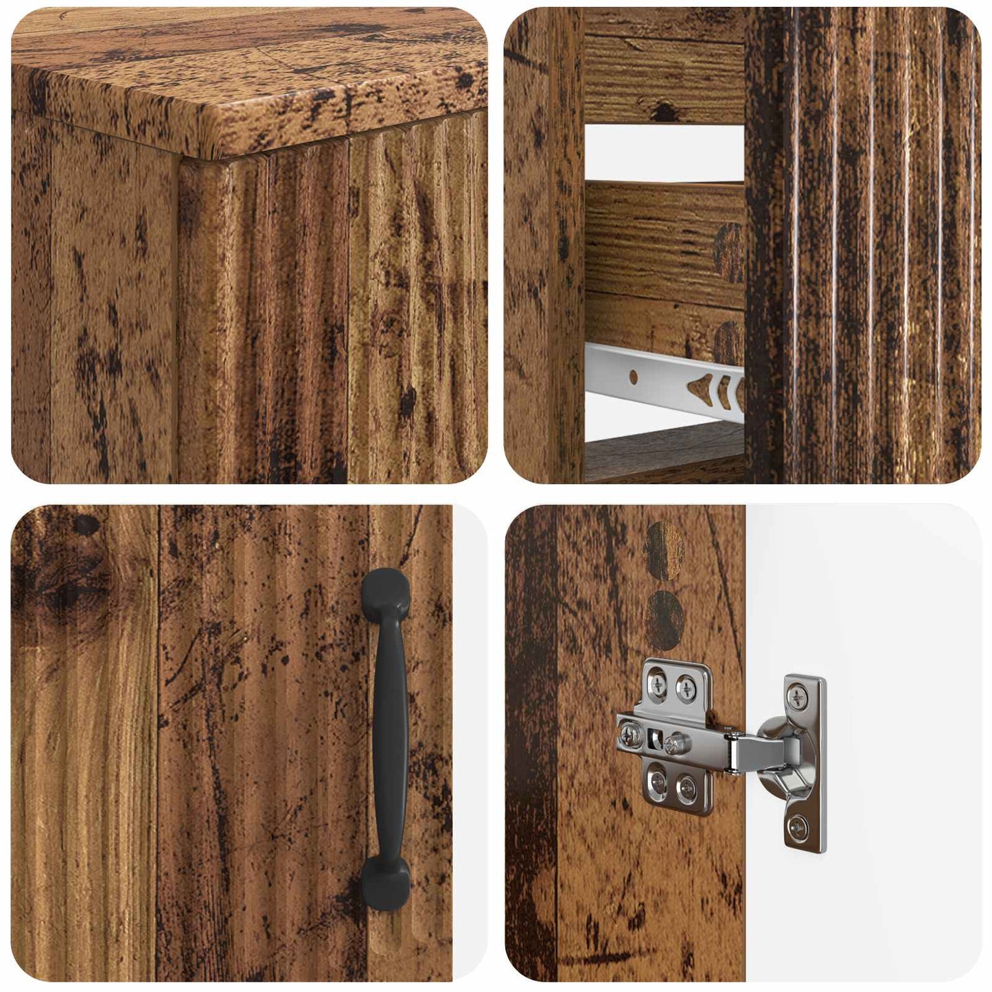 4 Piece Bathroom Cabinet Set HOORN Old Wood Engineered Wood
