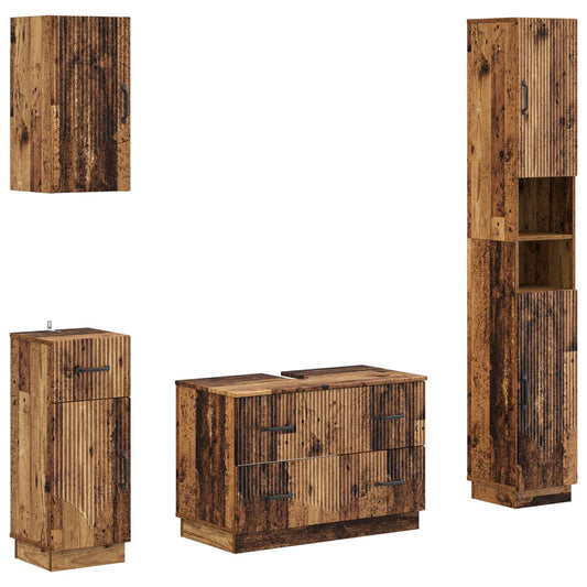 4 Piece Bathroom Cabinet Set HOORN Old Wood Engineered Wood