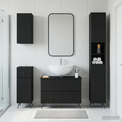 4 Piece Bathroom Cabinet Set BREDA Black Engineered Wood