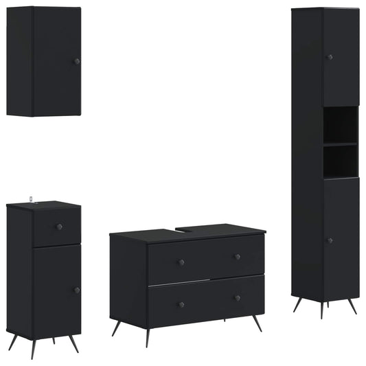 4 Piece Bathroom Cabinet Set BREDA Black Engineered Wood