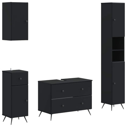 4 Piece Bathroom Cabinet Set BREDA Black Engineered Wood