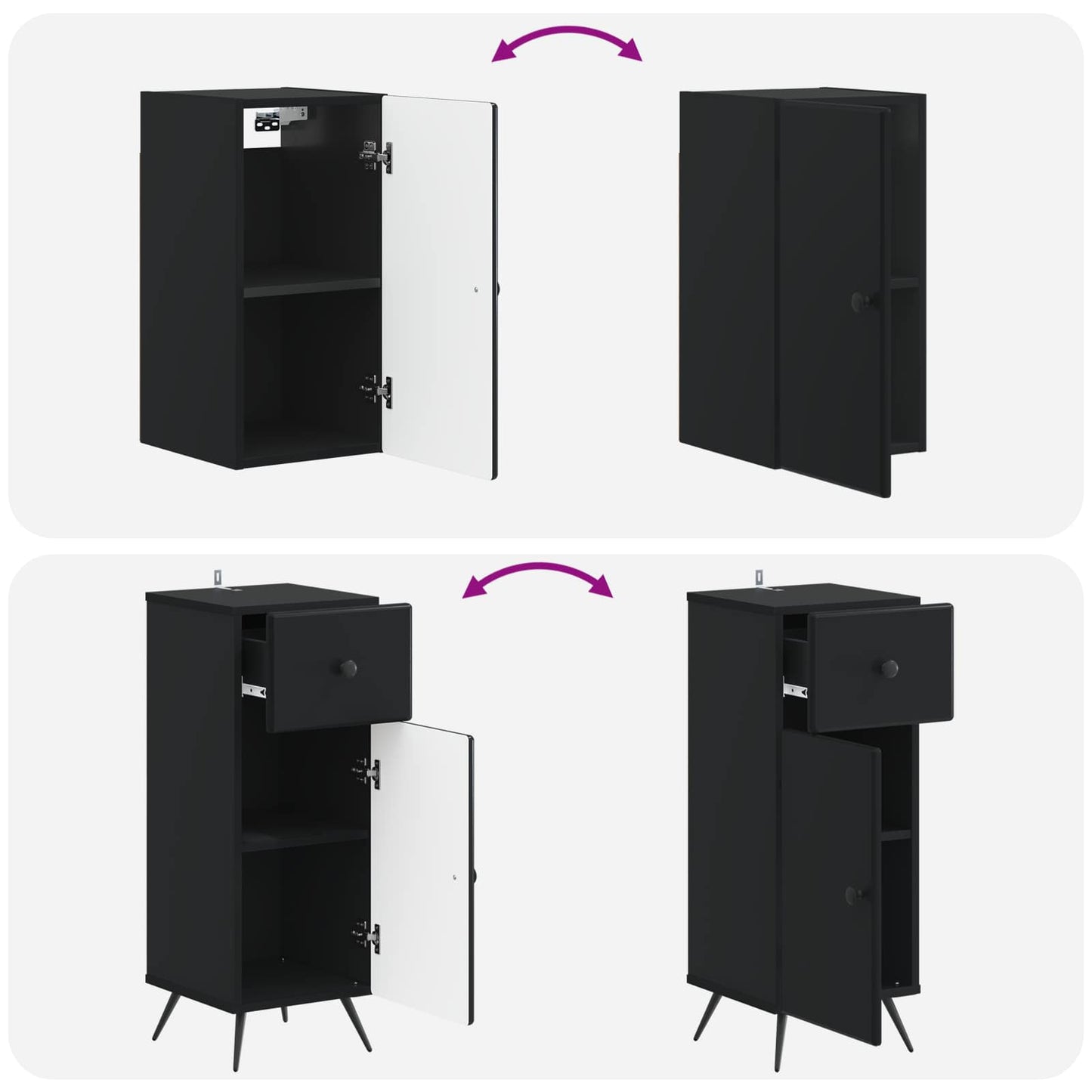 4 Piece Bathroom Cabinet Set BREDA Black Engineered Wood
