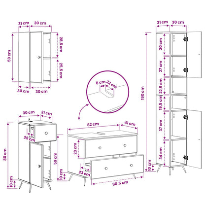 4 Piece Bathroom Cabinet Set BREDA Black Engineered Wood