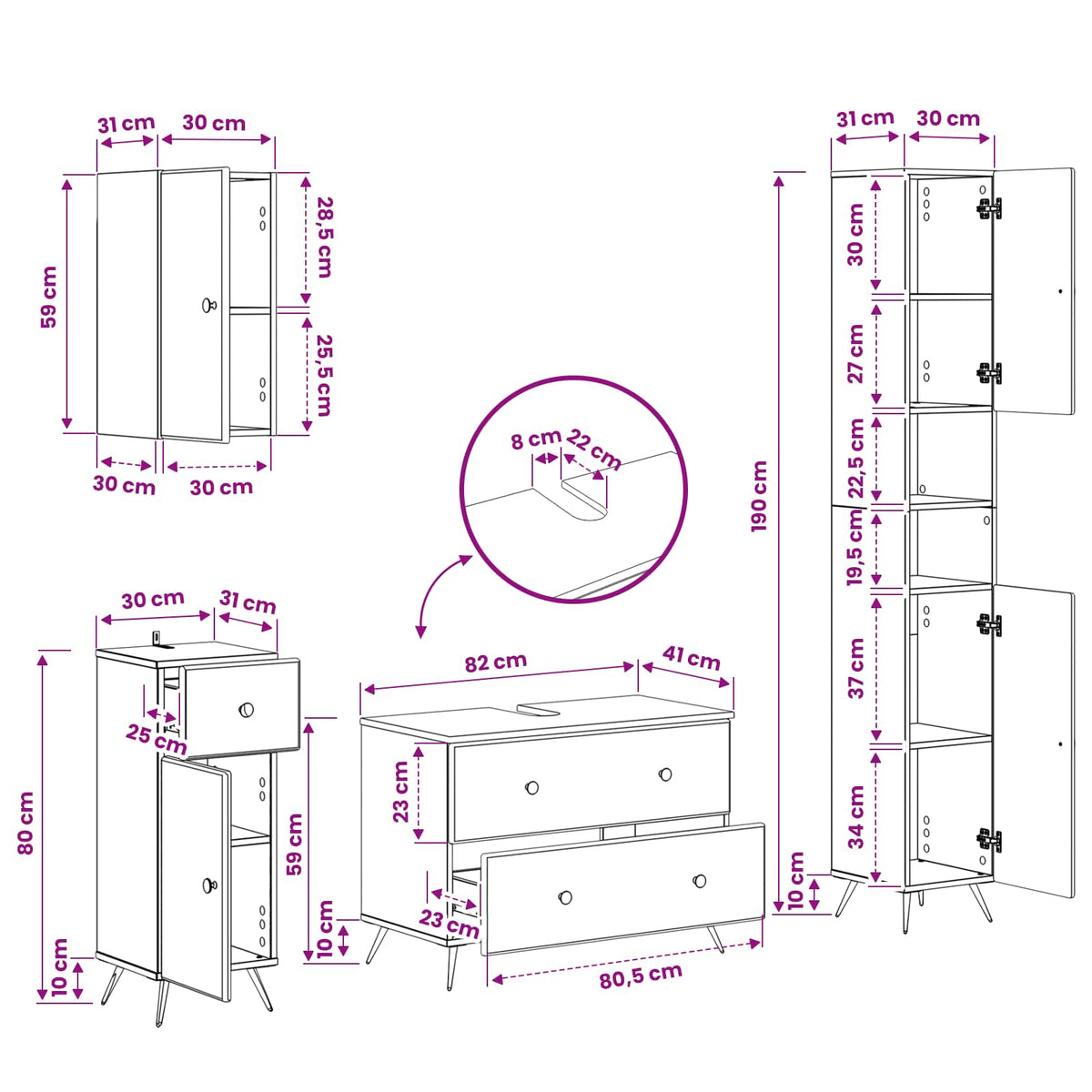 4 Piece Bathroom Cabinet Set BREDA Sonoma Oak Engineered Wood