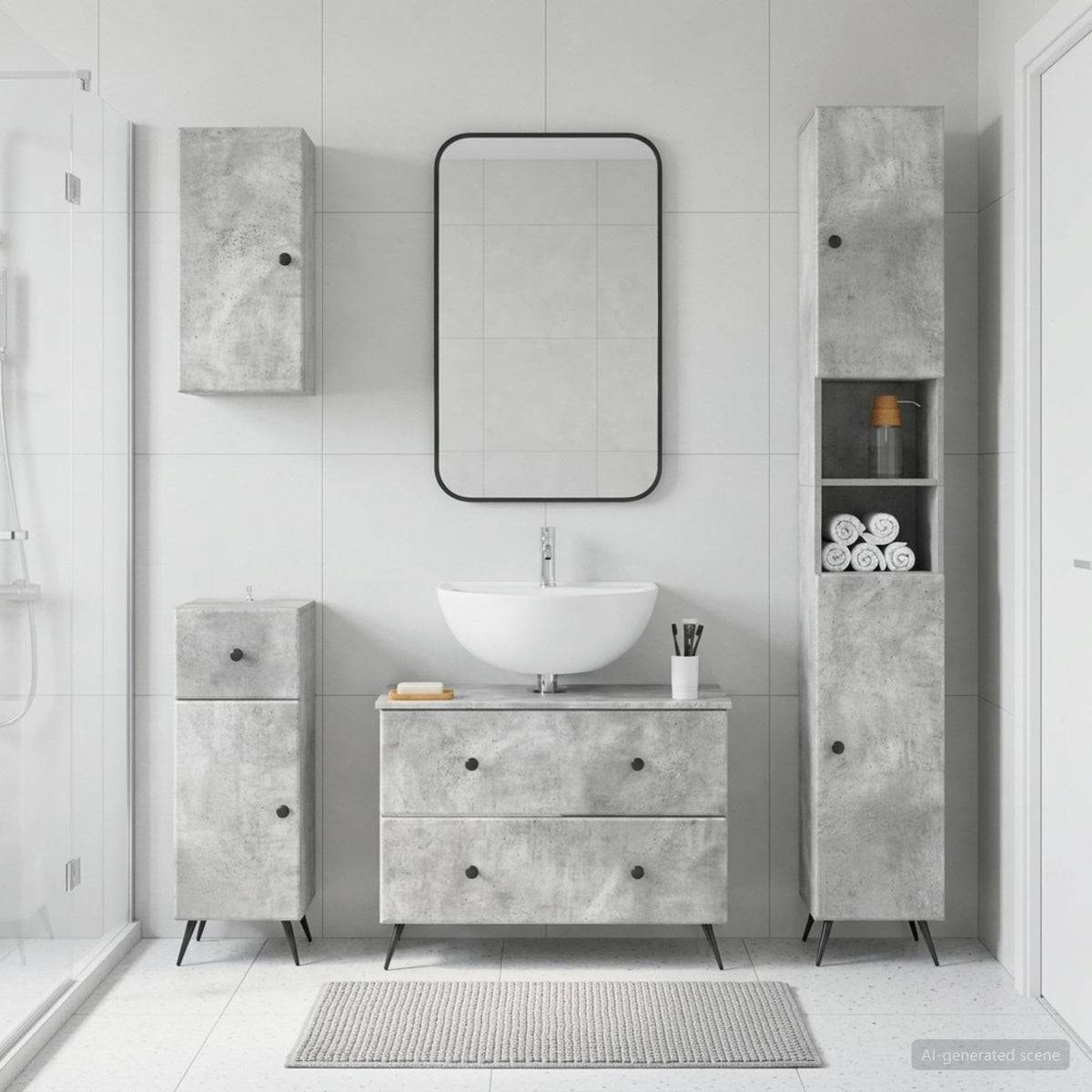 4 Piece Bathroom Cabinet Set BREDA Concrete Grey