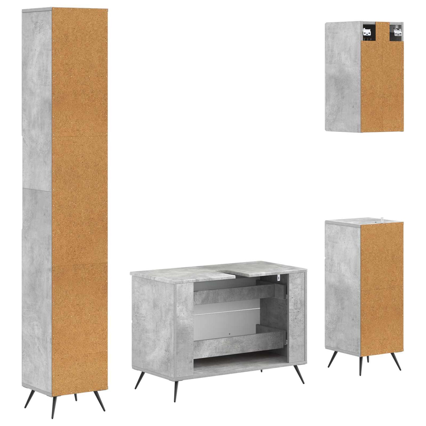4 Piece Bathroom Cabinet Set BREDA Concrete Grey
