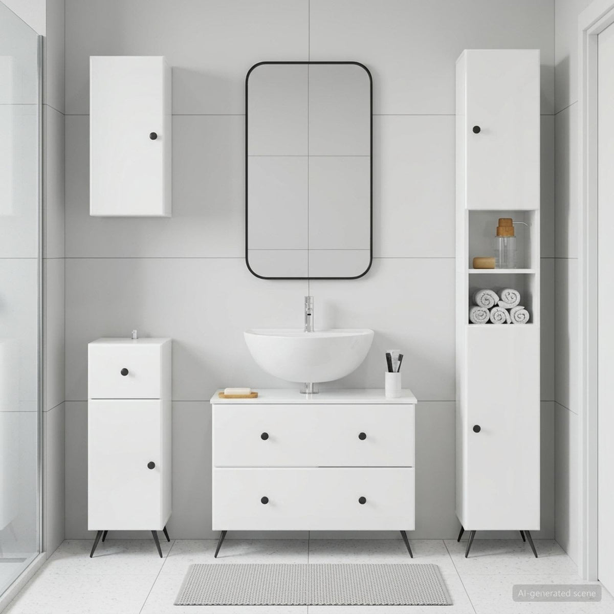 4 Piece Bathroom Cabinet Set BREDA High Gloss White