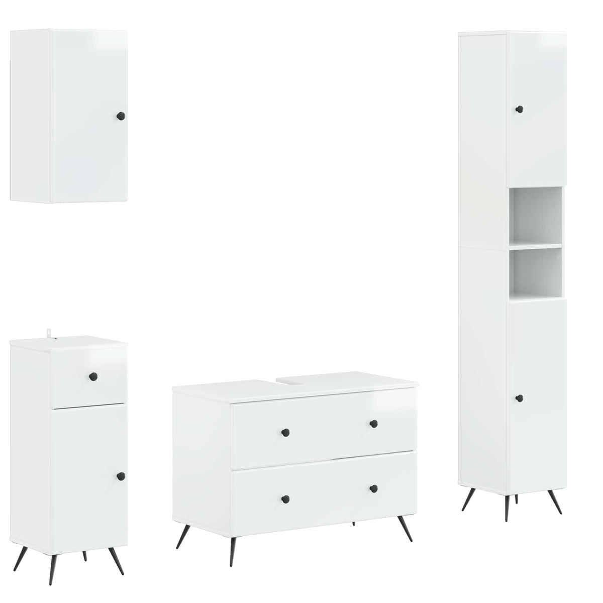 4 Piece Bathroom Cabinet Set BREDA High Gloss White