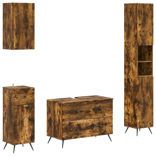 4 Piece Bathroom Cabinet Set BREDA Smoked Oak Engineered Wood