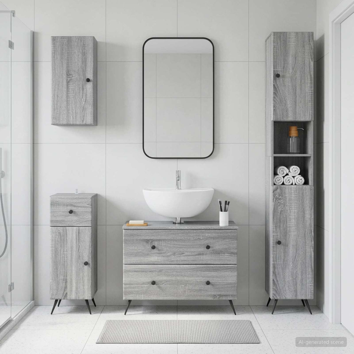 4 Piece Bathroom Cabinet Set BREDA Grey Sonoma Engineered Wood