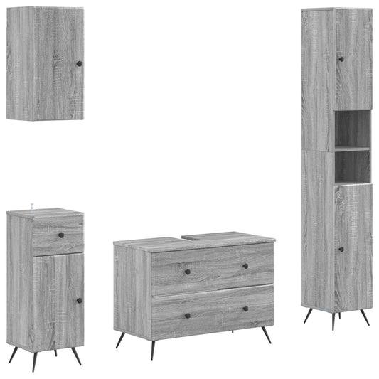 4 Piece Bathroom Cabinet Set BREDA Grey Sonoma Engineered Wood