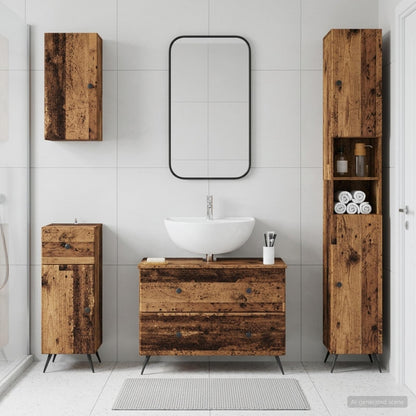 4 Piece Bathroom Cabinet Set BREDA Old Wood Engineered Wood