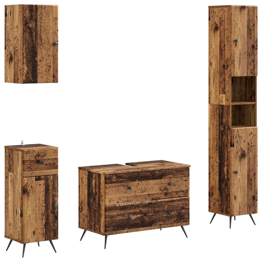 4 Piece Bathroom Cabinet Set BREDA Old Wood Engineered Wood