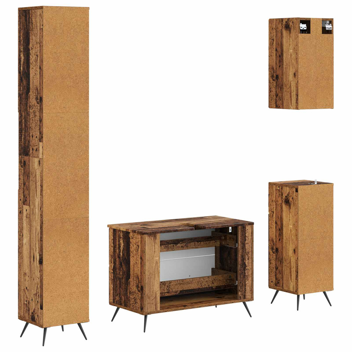 4 Piece Bathroom Cabinet Set BREDA Old Wood Engineered Wood