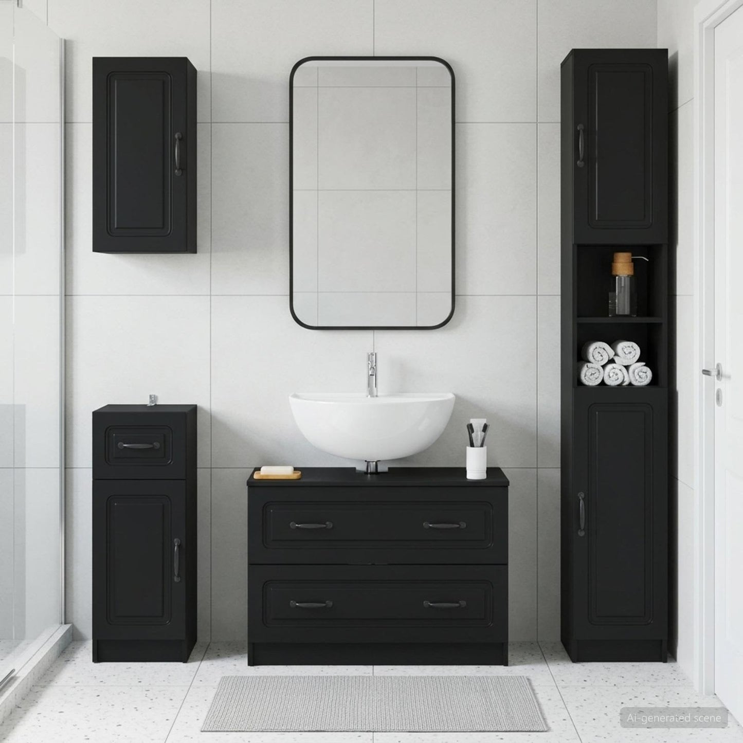 4 Piece Bathroom Cabinet Set UTRECHT Black Engineered Wood