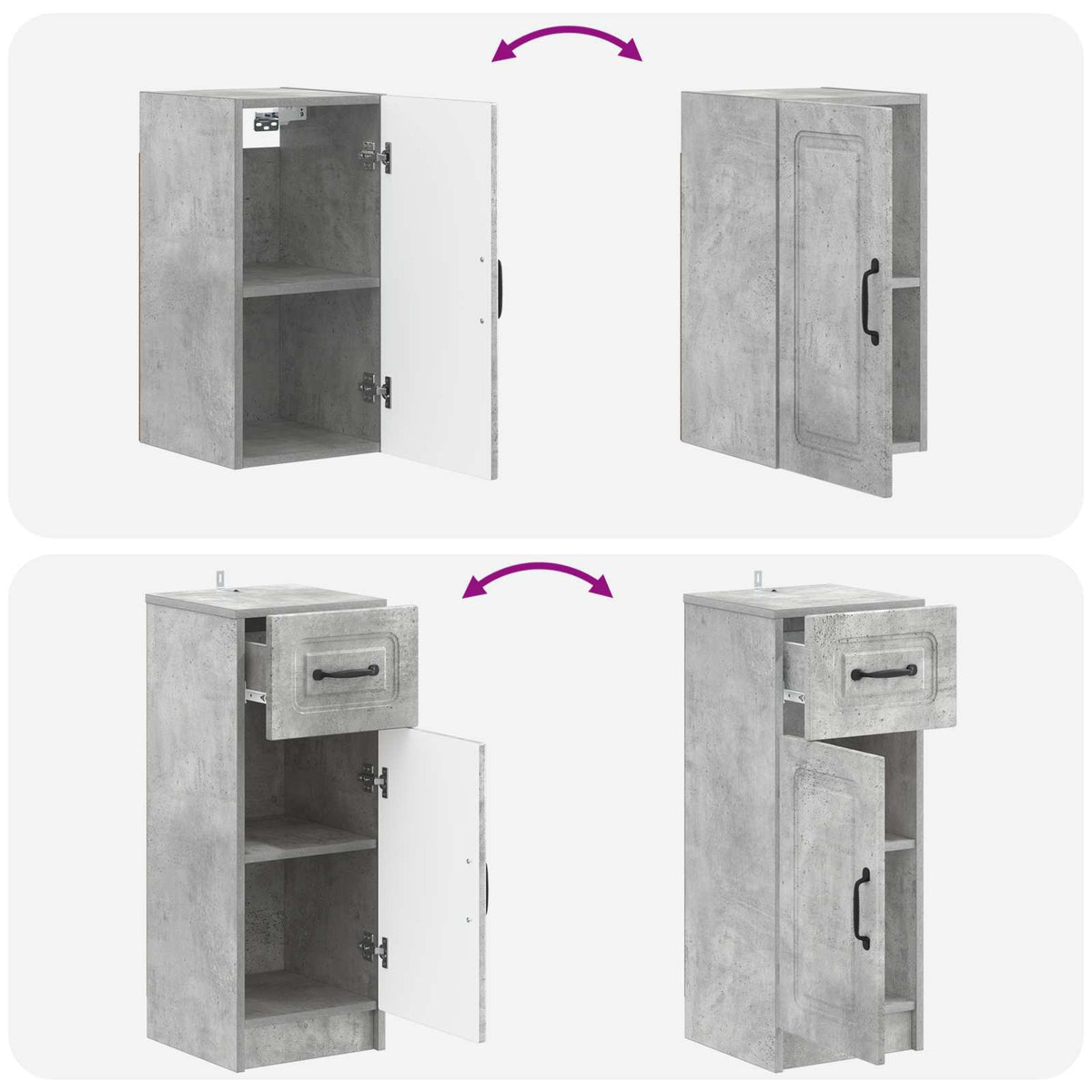 4 Piece Bathroom Cabinet Set UTRECHT Concrete Grey