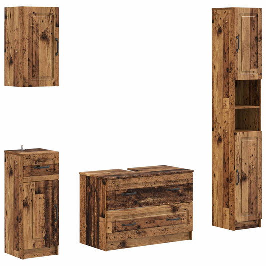 4 Piece Bathroom Cabinet Set UTRECHT Old Wood Engineered Wood