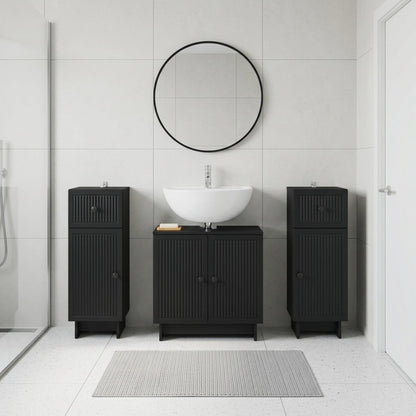 3 Piece Bathroom Cabinet Set EDE Black Engineered Wood