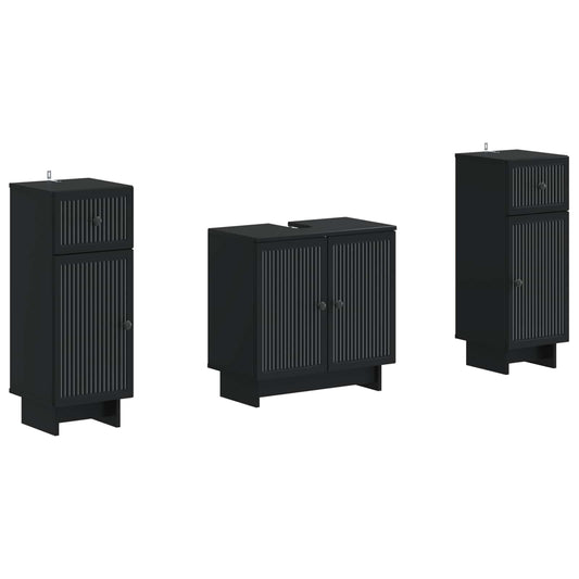 2 Piece Bathroom Cabinet Set EDE Black Engineered Wood